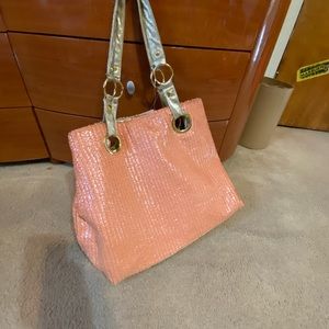 Big Buddha Peach Tote bag with gold trim